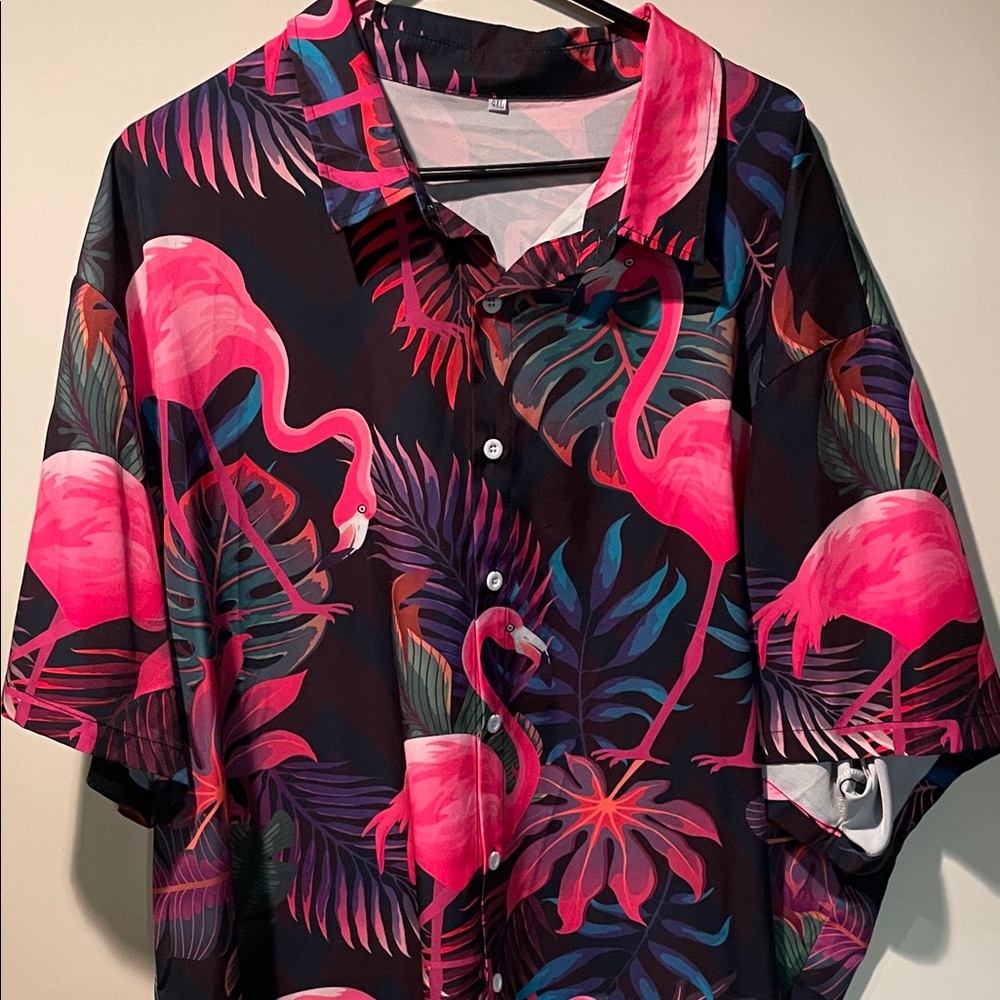 H&M Pink Flamingo and Leaf Print Men's Shirt